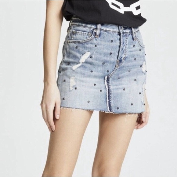 Rails Denim Mini Skirt Size 24 Wynonna Studded Distressed Button Fly Raw Hem - Picture 1 of 10